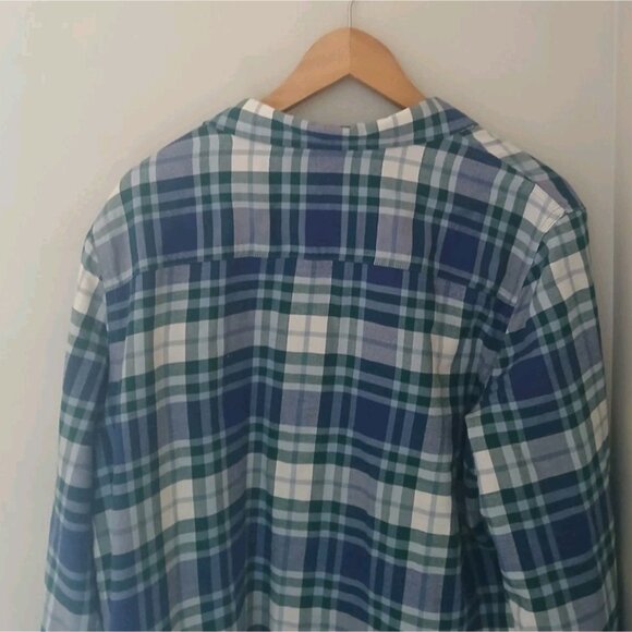 LL Bean Fleece-Lined Flannel Shirt Size Large Blue Shacket Snap-Front Plaid - Picture 9 of 11